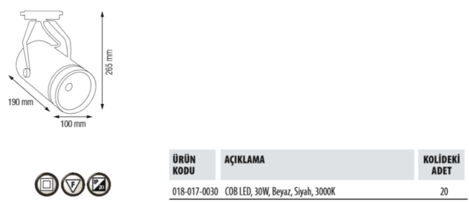 Horoz 30 Watt Bern Raylı Led Armatür Gün Işığı - 018 017 0030