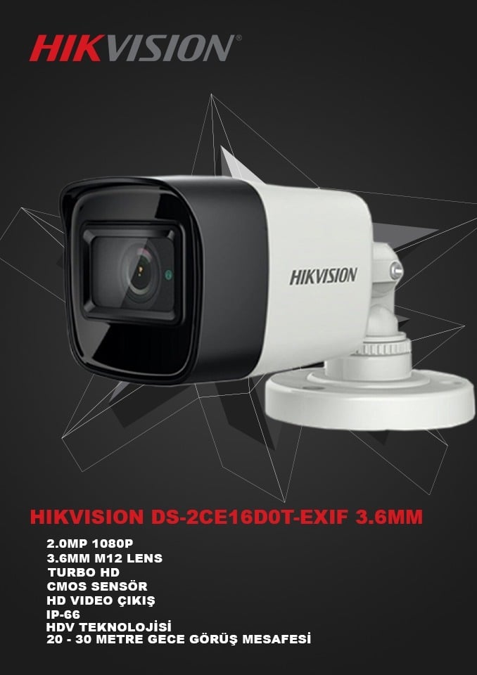 HIKVISION 2MP DS-2CE16D0T-EXIF 3.6mm IP66 METAL KASA