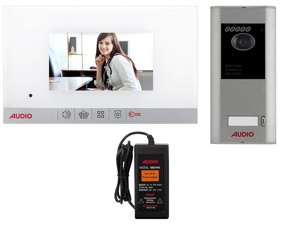 Audio 001460 4.3 inç Beyaz Ip Linux Mekanik Butonlu Görüntülü Villa Set